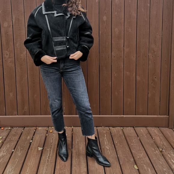 Shearling & Leather Bomber Coat - Picture 1 of 4